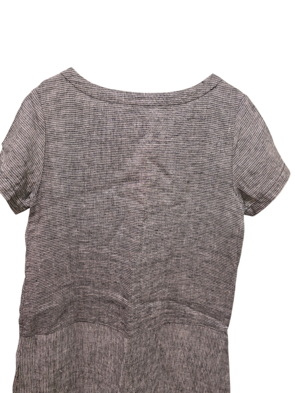 Garnet Hill 100% Linen Gray Heathered Dropwaist Short-Sleeve Midi Dress - Picture 8 of 9